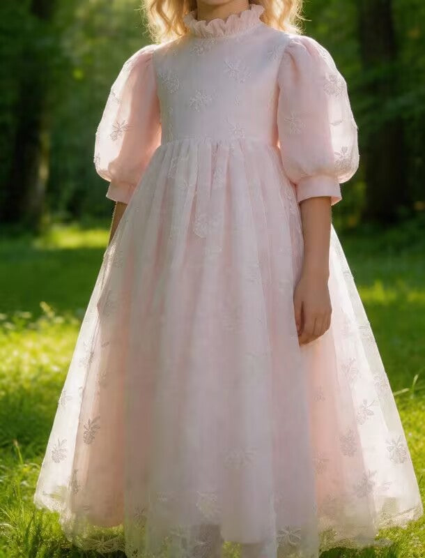 Formal Flower Girl Dresses Puffy Sleeve and Cuff Tea Length Party Dresses Wedding For Girl's Gown Gift