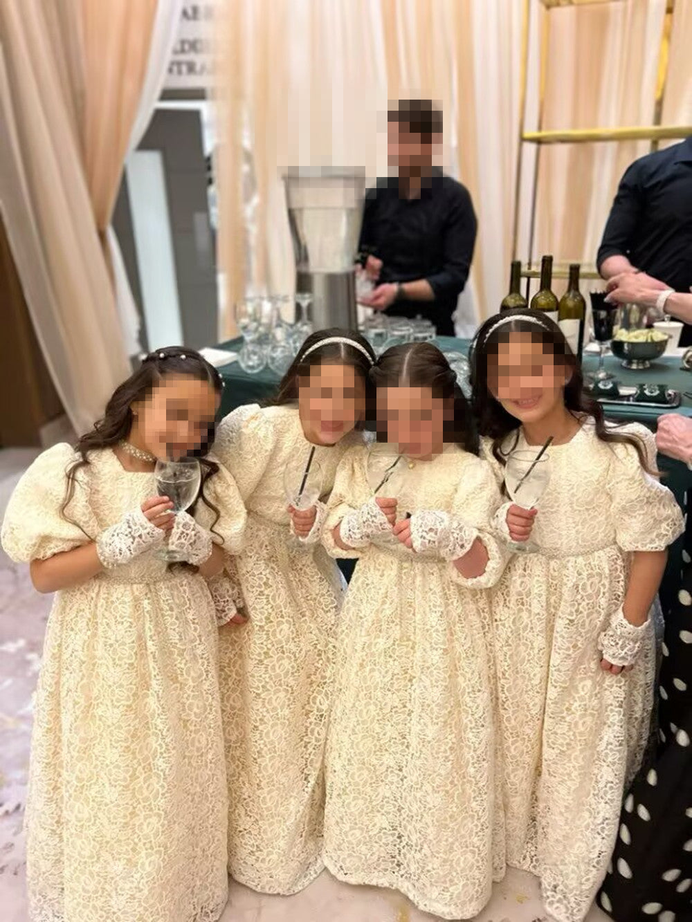 Formal Flower Girl Dresses Small Square Collar Puffy Sleeve Crystal Sash Party Dresses For Wedding for Girl's Gown Gift