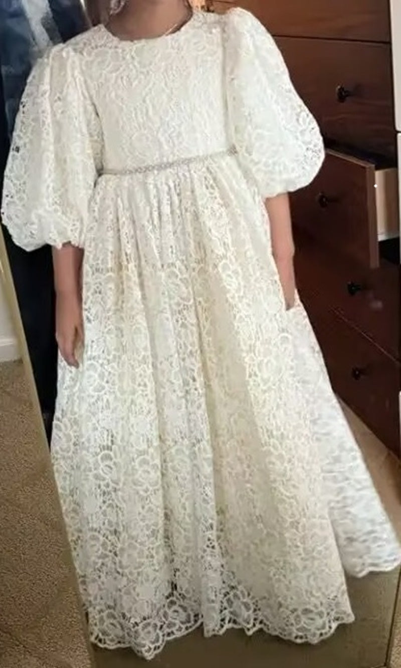Formal Flower Girl Dresses Small Square Collar Puffy Sleeve Crystal Sash Party Dresses For Wedding for Girl's Gown Gift