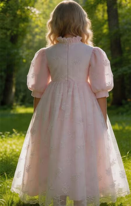 Formal Flower Girl Dresses Puffy Sleeve and Cuff Tea Length Party Dresses Wedding For Girl's Gown Gift