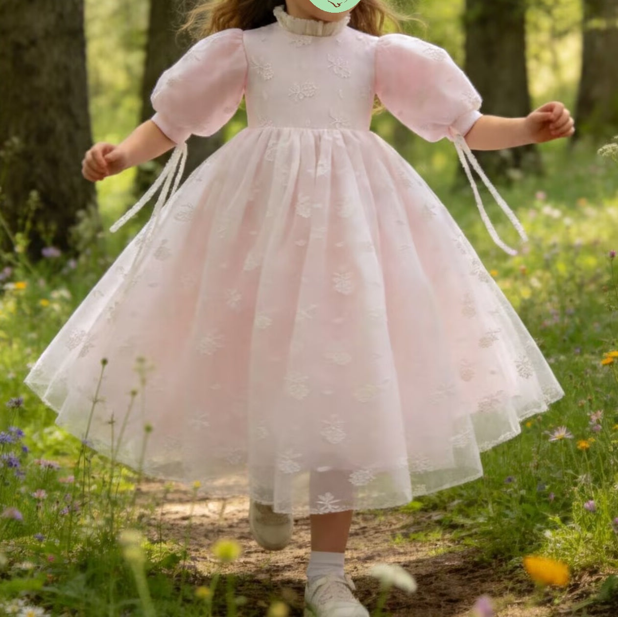 Formal Flower Girl Dresses Puffy Sleeve and Cuff Tea Length Party Dresses Wedding For Girl's Gown Gift